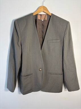 Vintage Saville Single-Button Olive Grey Blazer